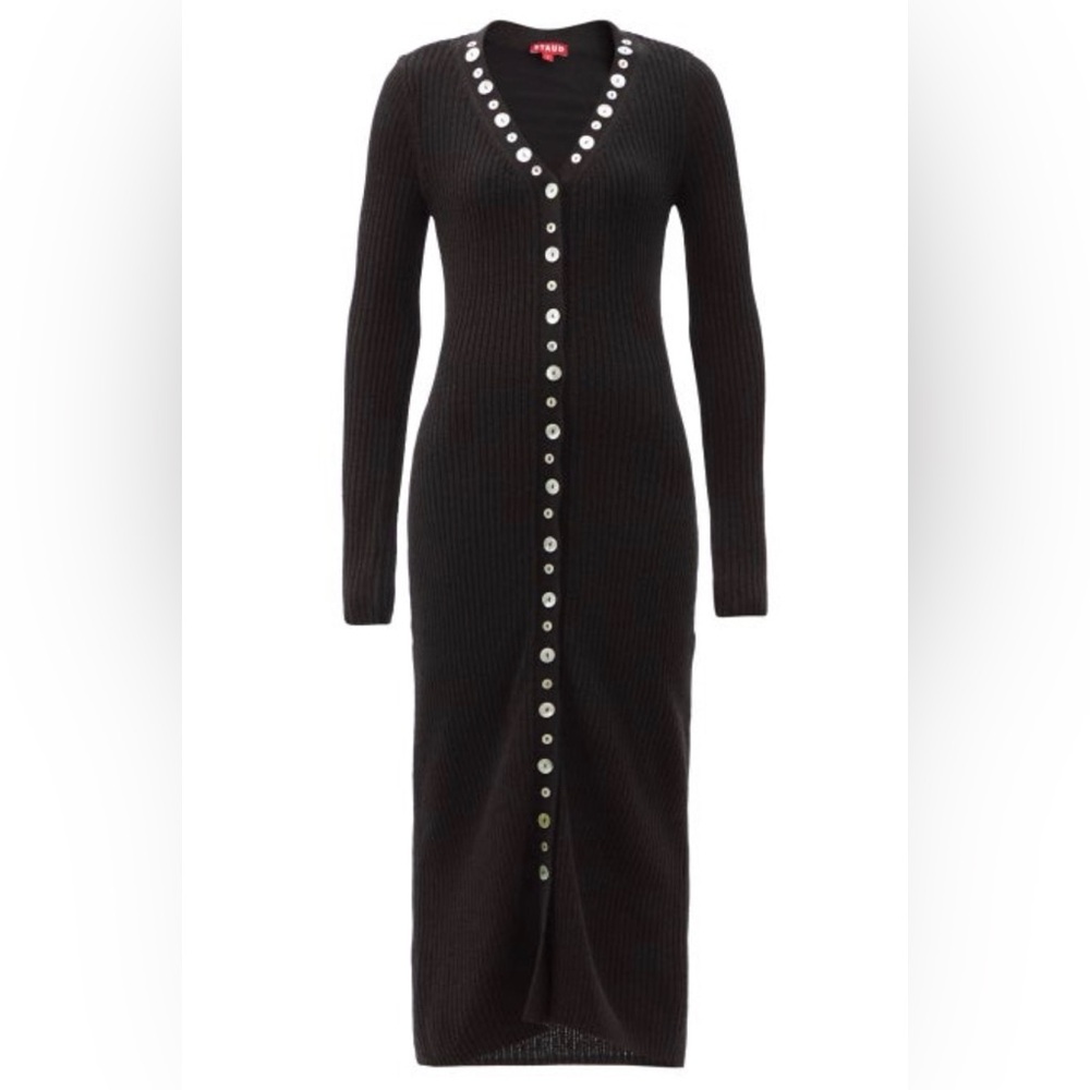 STAUD Nereus Button-front Sweater Dress Black Ribbed Maxi Sweater Dress Large